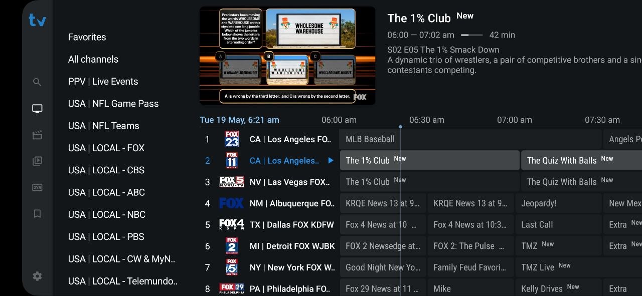 BexyTV IPTV app USA local channels EPG guide 2026 — FOX Los Angeles Dallas New York Detroit Philadelphia live TV